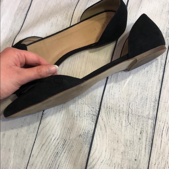 J. Crew Suede Fringe Bow D'Orsay Black Flats - Picture 4 of 7